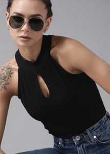 Stylish Black Cutout Neck Top
