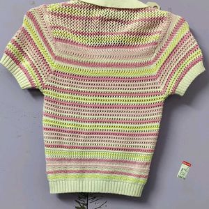 Striped Cropped Knit Polo Top