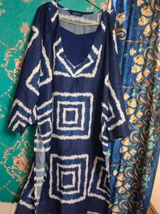 Boho Blue &amp; White Printed Kurta with plazoo