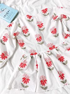 ( Anouk ) white short kurta with red floral print