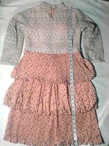 Girls Pink Floral Tiered Dress with Embroidered La