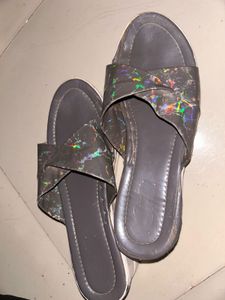 Grey Metallic Swirl Slides
