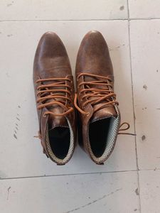 Brown Faux Leather Lace-Up Boots
