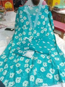 Turquoise Floral Kurta Set used for 2 times
