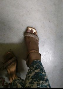 Chic Rose Gold Embellished Block Heels