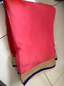 Beautiful Pink Red Ombre Saree