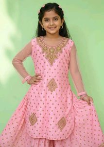 Pink Embroidered  set kurta farara dupatt