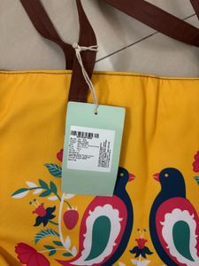 Bright Yellow Bird Print Tote Bag