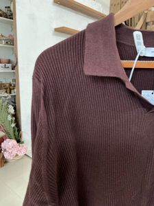 Men's Burgundy Textured Polo Shirt