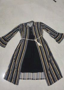Striped Black &amp; Beige Kurta Dress