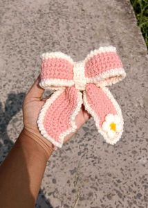 Crochet Pink Bow Hair Clip