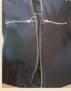Black Ribbed Zipper Vest Top