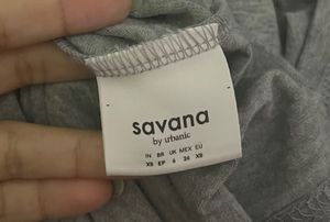 Grey Graphic Print Off-Shoulder Top