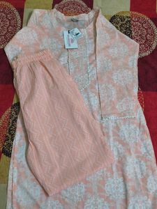 Peach Printed Kurta with Pants Set