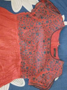 Red Printed Kurta Top