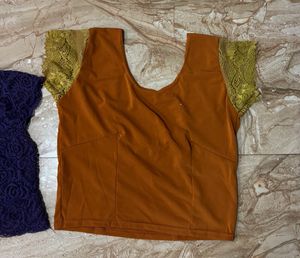 Stylish Lace &amp; Saffron Blouse Set