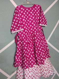 Pink &amp; White Tiered Kurta Set