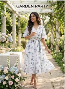 Floral Print Dress Flutter Sleeves with gift