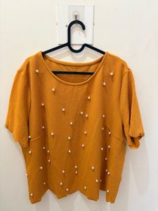 Plus size Mustard Yellow beaded Textured Top