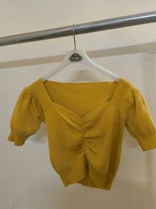 Mustard Yellow Ruched Square Neck Top