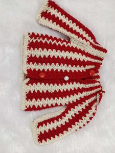Handmade Crochet Red &amp; White Striped Set