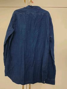 Men's Blue Denim Shirt with Mandarin Collar