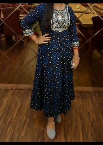 Elegant Navy Bandhni print Kurta with embroidery