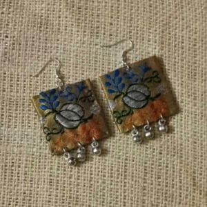 Handmade Embroidered Square Earrings
