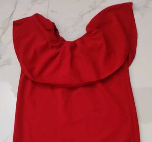 Bold Red Off-Shoulder Ruffle Dress