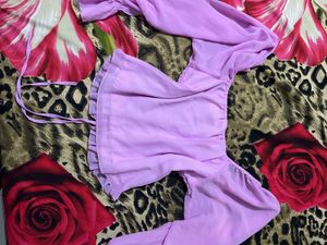 Purple Smocked Square Neck Top