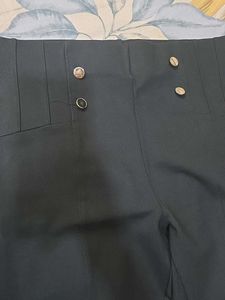 High-Waisted Black Pants with Gold Buttons