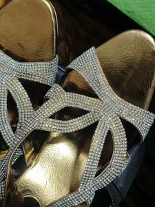 Sparkling Embellished Gold Sandals