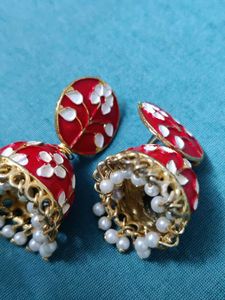 Red Floral Jhumka Earrings