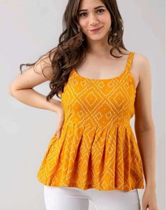 Vibrant Yellow Bandhani Peplum Top