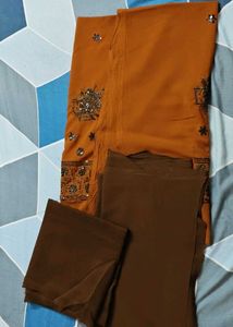 Embroidered Kurti with Brown Pants