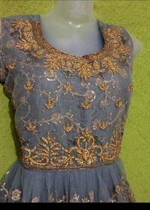 bust 40 Elegant Embroidered Grey Ethnic Gown