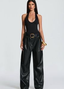 mid waist Faux Leather Pants