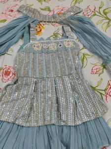 Girls' Blue Embellished Outfit