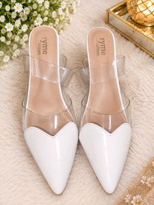 White Pointed Toe Clear Strap Heels