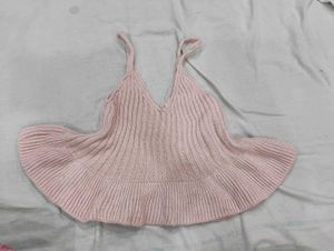 Chic Pink Ribbed Knit Camisole Top(wollen)