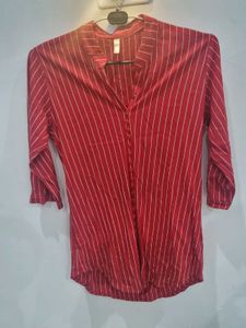 Red Striped Button-Up Tunic Top