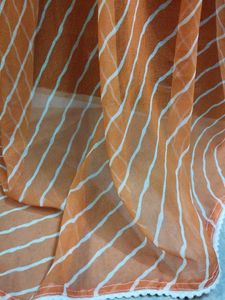 Orange Striped Dupatta with White Lace