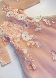 Peach Flower &amp; Butterfly Tulle Gown