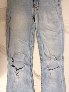 Zara Blur Ripped Denim Bootcut Jeans