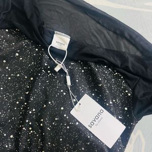 plus size sheer top-Black Shimmer Off-Shoulder  ✨