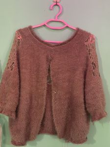 Fuzzy Knit Cardigan w/ Lace Sleeves
