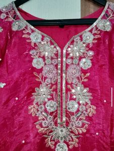 Embroidered Magenta Kurta with plazo and dupatta