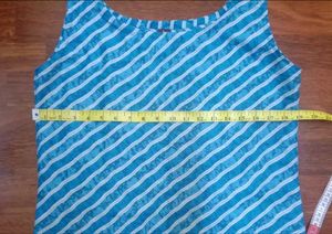 Blue Striped Sleeveless Kurti