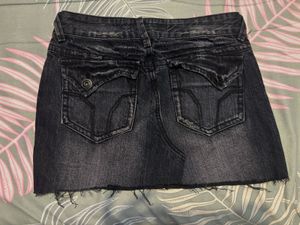 Low Waist Black Denim Mini Skirt
