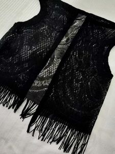 Black Fringe Knit Cover-Up 💝